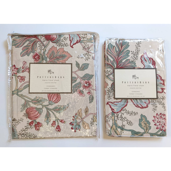 Pottery Barn Marie Floral Pillow Sham Standard Size Set of 2 100% Cotton NEW - Picture 6 of 6